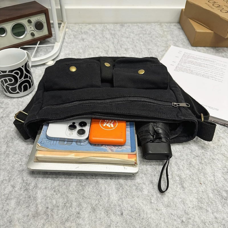AFGWK School Vintage Canvas Messenger Bag for Men Crossbody Shoulder Bag Satchel Handbags - Image 5